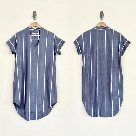 RUMI MURAKAMI Chambray Striped Dress in Blue - Picture 1 of 8